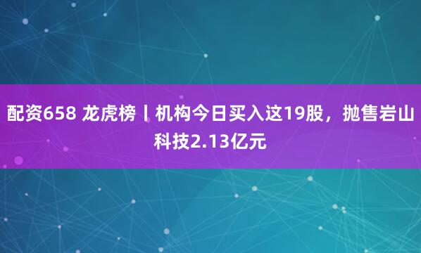 配资658 龙虎榜丨机构今日买入这19股，抛售岩山科技2.13亿元